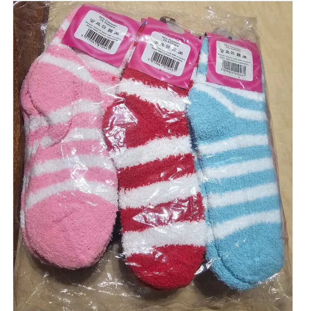 Soft & Cosy Fuzzy Socks, Striped, 6 pairs